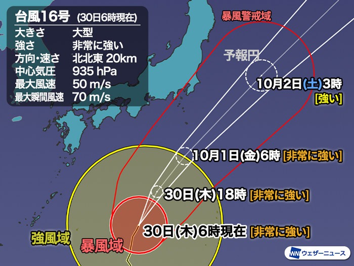 台風16号最新情報 明日1日 金 伊豆諸島に最接近 関東も強まる雨風に警戒 ウェザーニュース