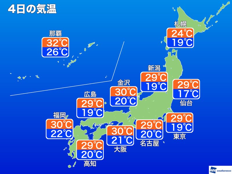 10月4日 月 各地の気温変化と最適な服装 ウェザーニュース