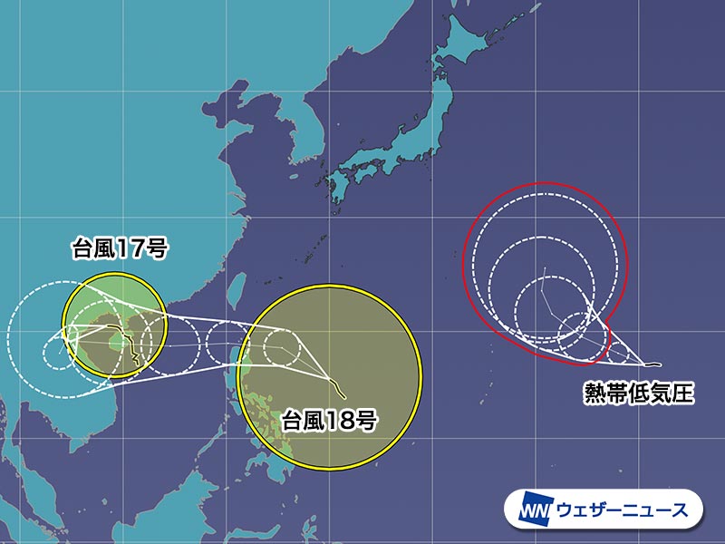 台風18号は沖縄に影響あり また別の熱帯低気圧が 台風19号 に発達か ウェザーニュース