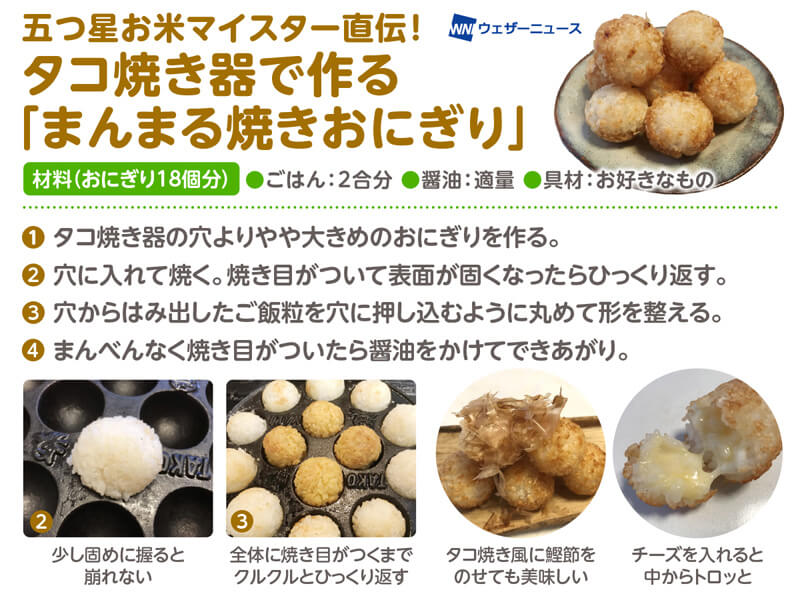 まんまる焼きおにぎり の作り方 タコ焼き器のレシピ ウェザーニュース