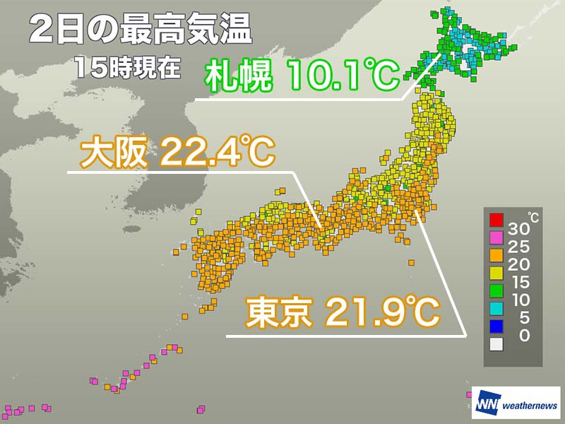 関東以西は 超えて過ごしやすい陽気 雨の北海道は気温上がらず ウェザーニュース