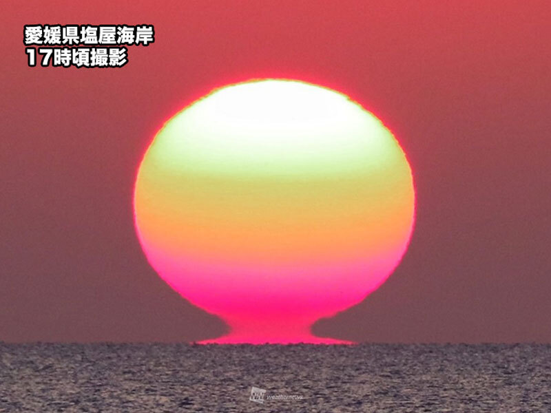 愛媛県にくっきり「だるま夕日」現る - ウェザーニュース
