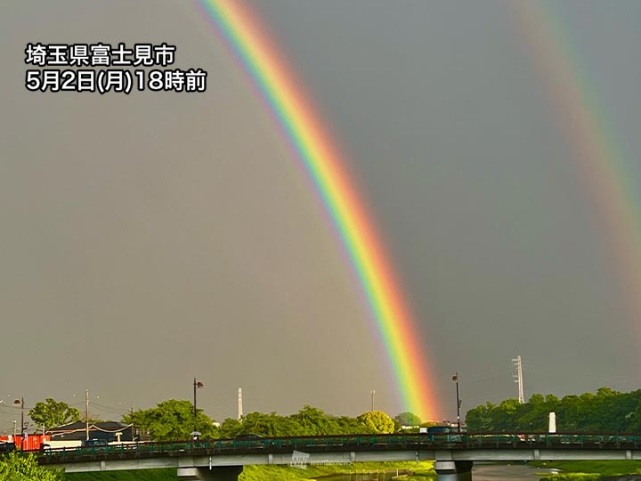 関東 雨の後は鮮やかな虹 ダブルレインボーも出現 ウェザーニュース