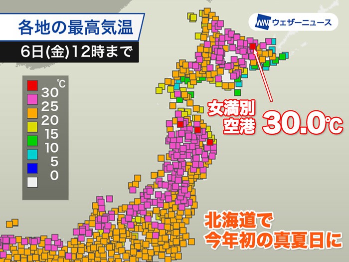 北海道で今年初の真夏日 朝から30℃近く上がったところも - ウェザーニュース