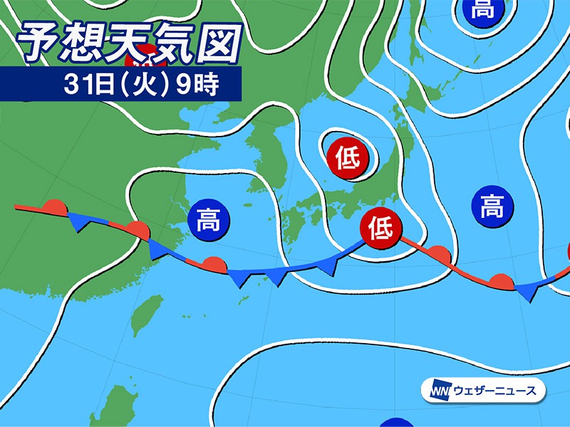明日5月31日 火 の天気 関東は午前を中心に雨 西日本は天気回復し気温上昇 ウェザーニュース