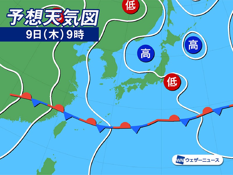 明日6月9日 木 の天気 関東より北はスッキリしない空 西日本は穏やか ウェザーニュース