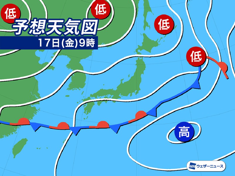 明日6月17日(金)の天気 関東以西は30℃前後の暑さ 北日本はにわか雨注意
