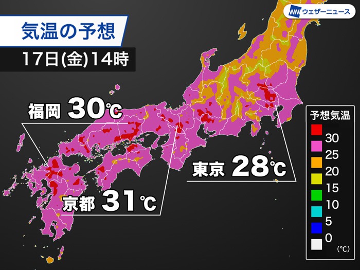 西日本や東日本で真夏日予想 東京も28℃で蒸し暑い - ウェザーニュース