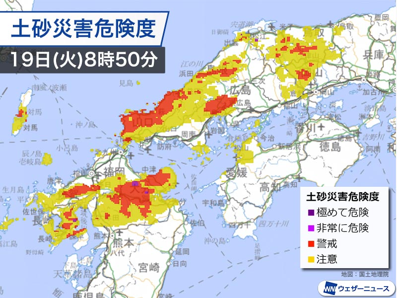 福岡 山口など土砂災害の危険度高まる 大雨による災害発生に要警戒 ウェザーニュース