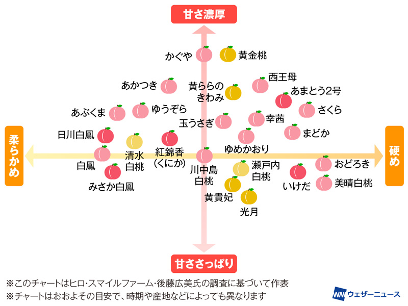 硬い派？柔らかい派？ 好みの桃が一目でわかる“桃チャート” - ウェザー