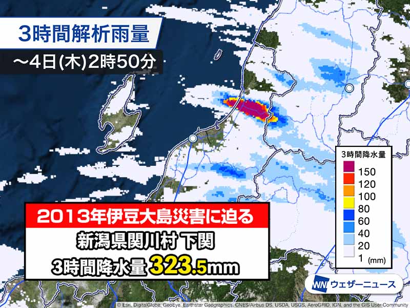 新潟県下関 2013年伊豆大島災害時の記録に迫る雨量を観測 安全確保を