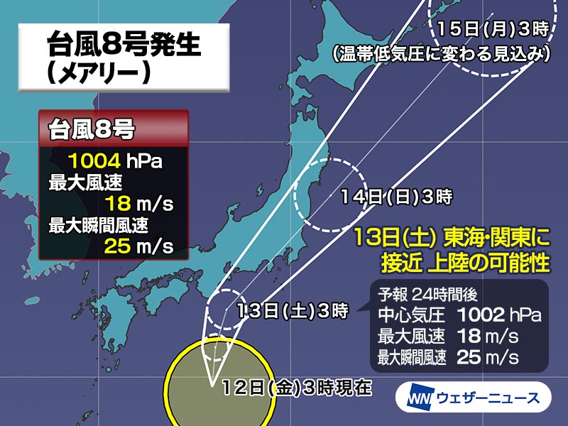 週間天気予報 明日は台風8号が関東へ 北日本は大雨災害に警戒 8