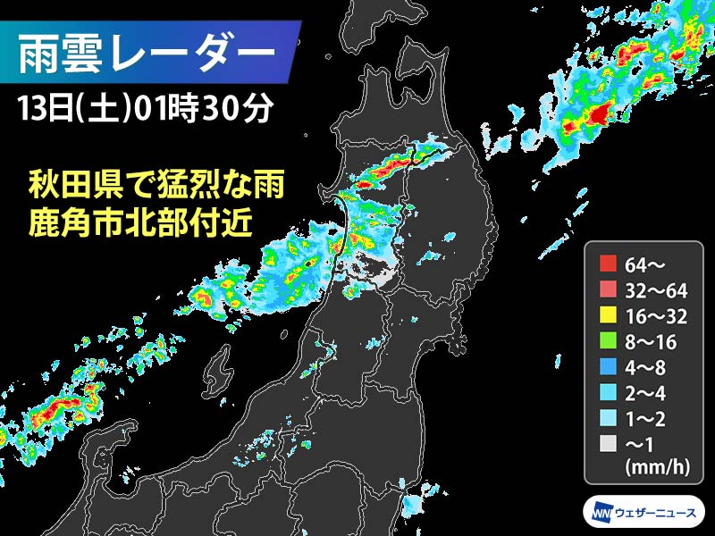 秋田県で1時間に約100mmの猛烈な雨 記録的短時間大雨情報 - ウェザー