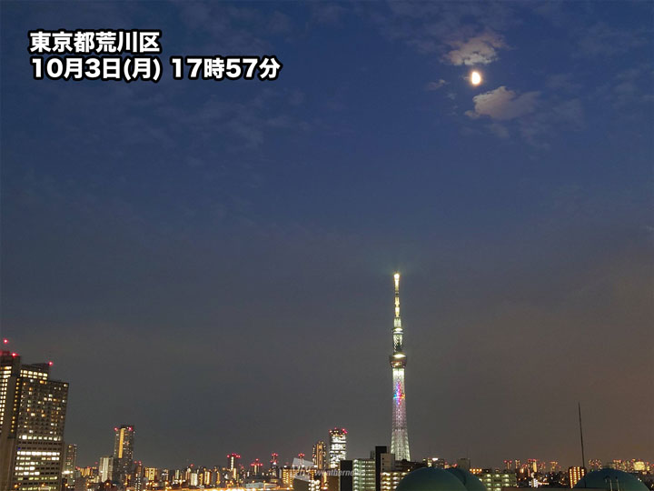 今日10月3日(月)は「上弦」 半月が夕空に姿を現す - ウェザーニュース