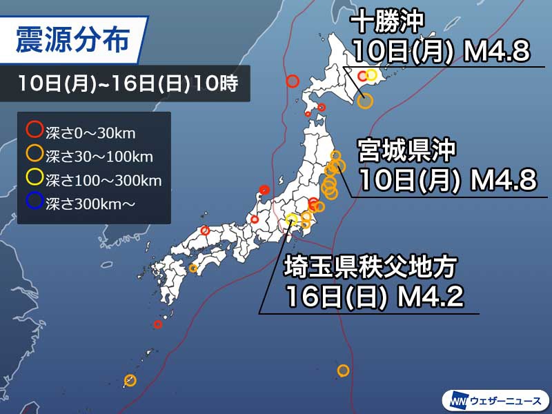 週刊地震情報 2022.10.16 北日本の太平洋側震源で震度3以上の地震  
