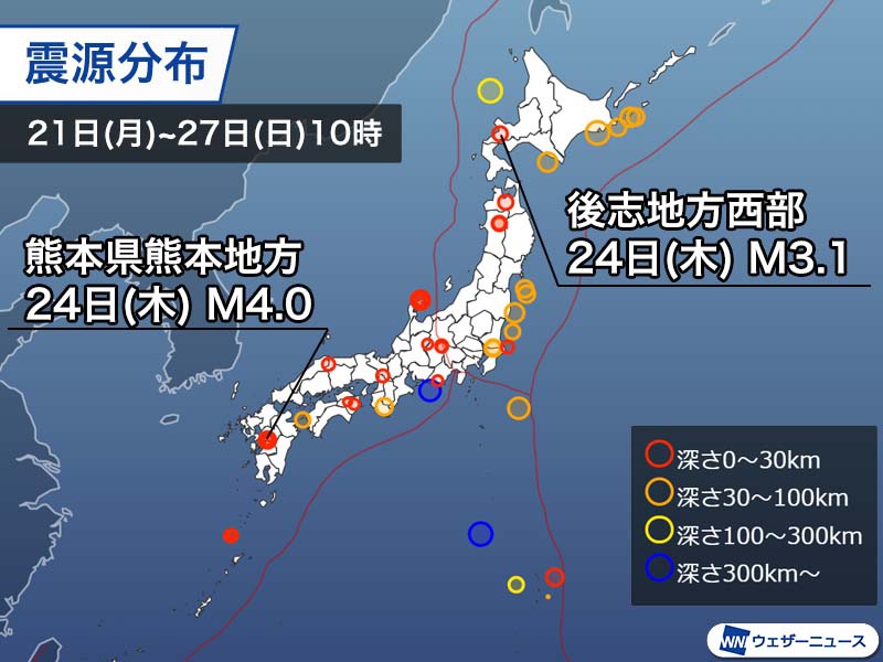 週刊地震情報 2022.11.27 熊本地震の活動域で震度3 インドネシアで