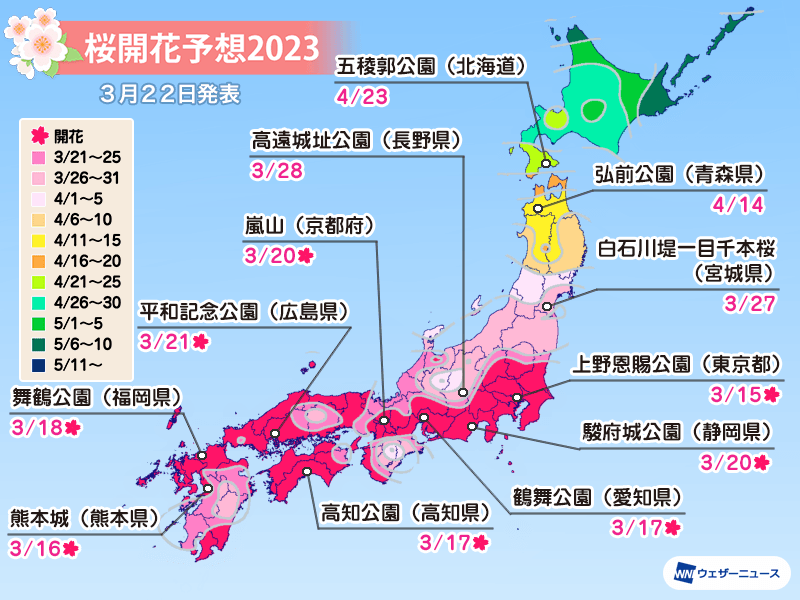 桜開花予想2023 来週にかけ満開ラッシュ 桜前線は東北へ - ウェザー