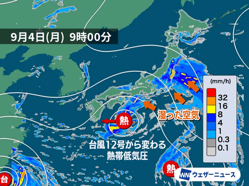 台風12号は熱帯低気圧に変わる予想も強雨のおそれ 台風9号は熱帯低気圧
