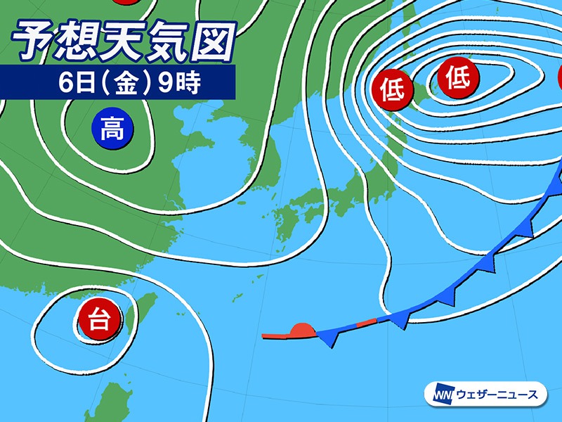 10月6日(金)の天気予報 北日本は荒天警戒 晴れる関東以西も風は