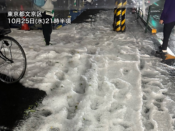 東京都内で積もるほどの雹 南関東は数時間程度、雷雨や雹などに注意 - ウェザーニュース