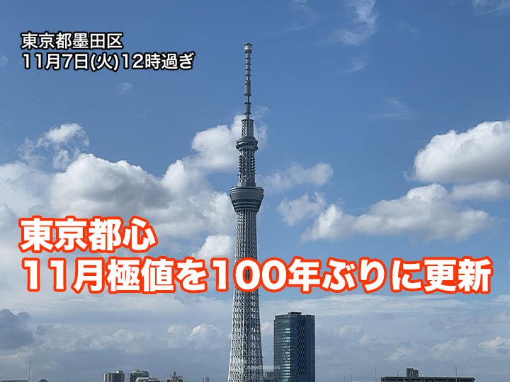 東京都心で11月の過去最高気温 100年前の記録を更新 - ウェザーニュース
