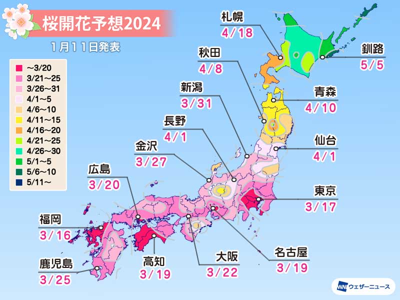 [資訊] 2024櫻花預測 預測比往常早