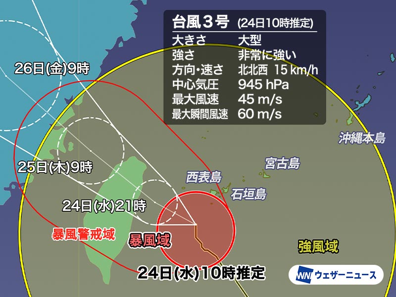 台風3号が沖縄・先島諸島に最接近 長引く暴風雨に厳重警戒 - ウェザーニュース