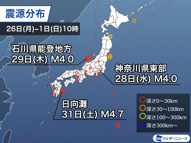 週刊地震情報 2024.9.1 真夜中に関東広域で揺れ 神奈川県東部震源で最大震度3