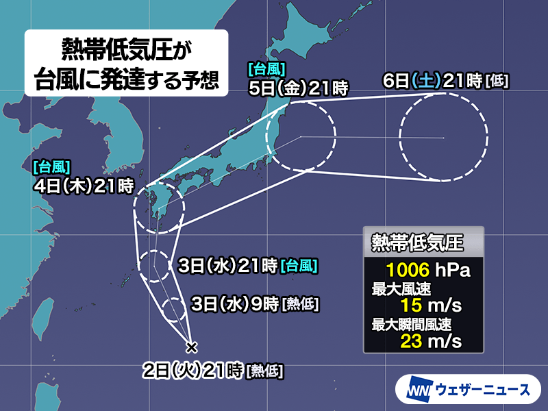 熱帯低気圧が台風に発達予想 今週後半に西日本から東日本へ 進路