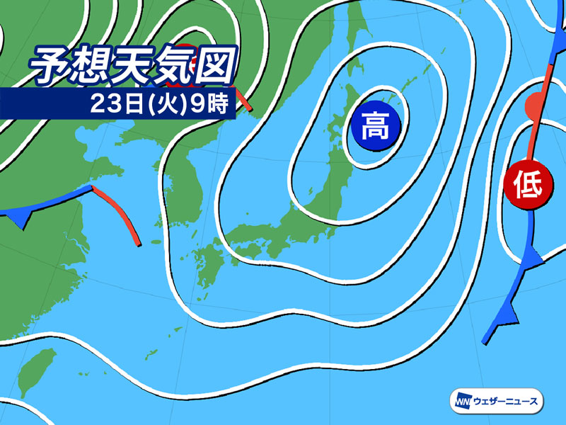 明治41年天氣豫報(天気予報) 明日12月23日(火)の天気予報 日本海側の天気回復 広い範囲で日差し届く