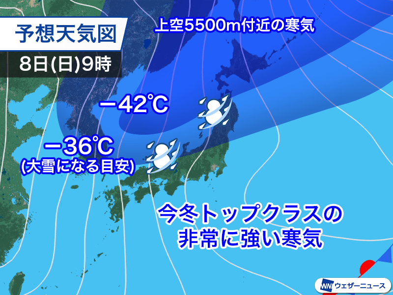 8日(日)をピークに非常に強い寒気 積雪急増による災害に警戒