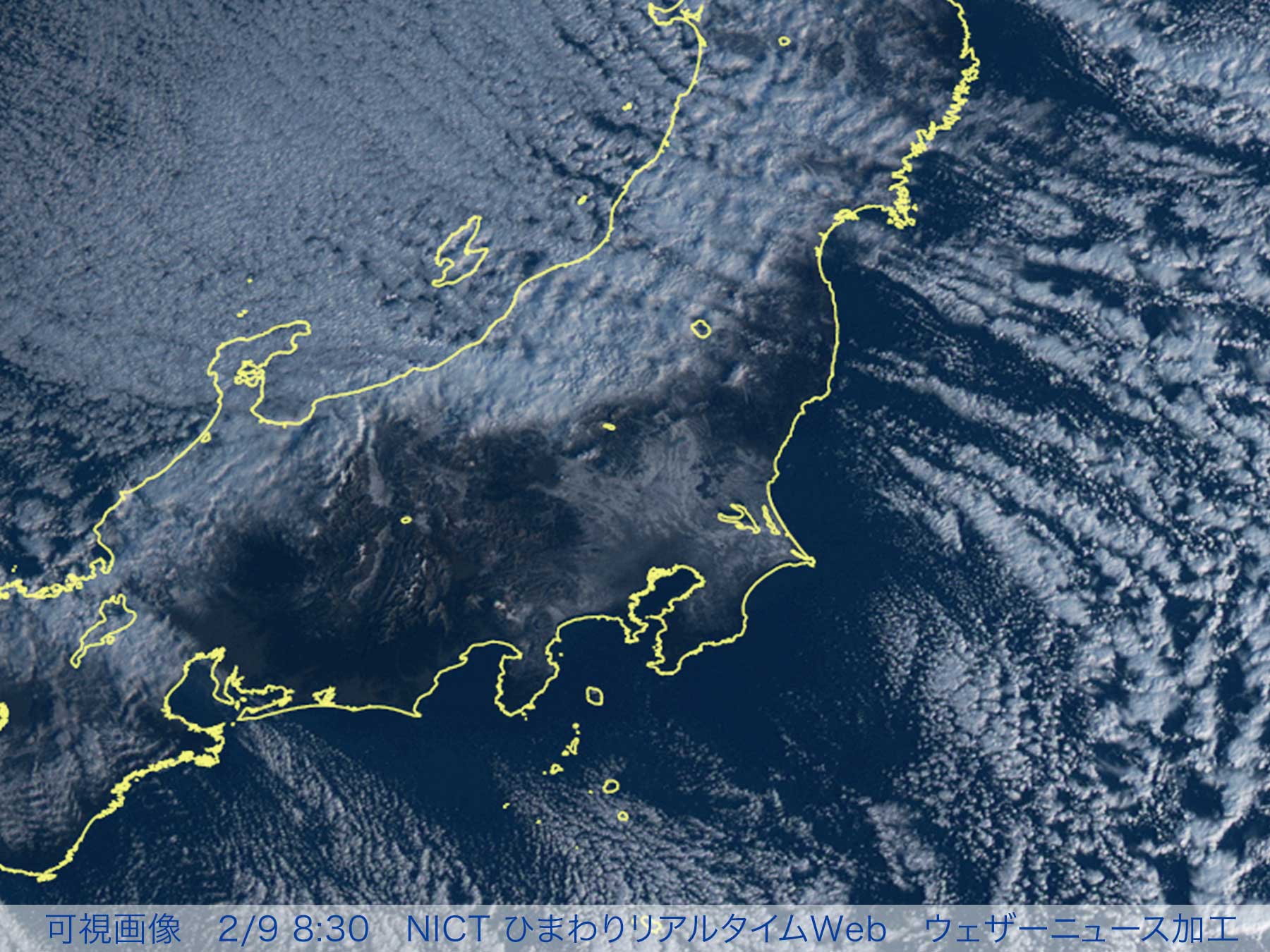 宇宙から見た関東の雪 今朝は平野部も広く積雪に