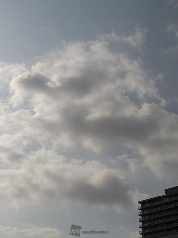 南方面 淡い青色の空にもこもこ感のある雲 東京都中央区 くろかみ ウェザーニュース