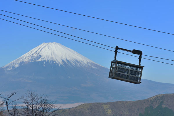 専用ロープウェイで運ばれる黒たまご