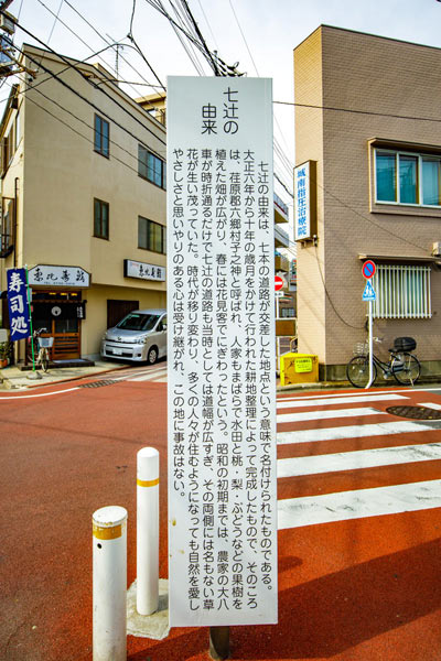 看板の裏は七辻の由来が記されている