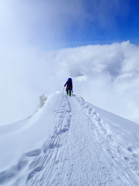 デナリ山頂を目指して稜線上をわたる